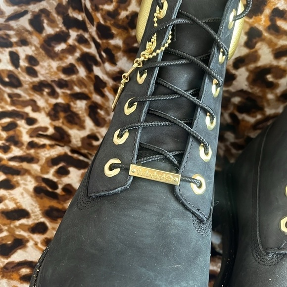 Brand New Timberland 6" Leather Black & Gold Metallic Lace Up Hiking Boots - Picture 7 of 15